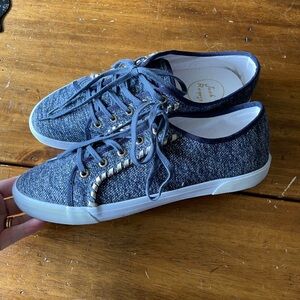 Nwob New Jack Rogers Carter Blue Metalluc Canvas Shoes Sneaker Sz 10